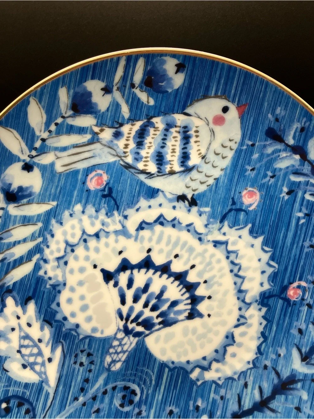 Pier 1 Blue Floral Bird Decorative Wall Plate - Home Art